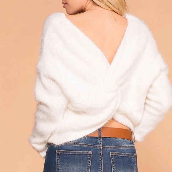 Sweaters - Fuzzy Twist Back Sweater